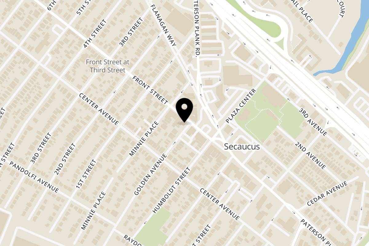 Map showing the location of Food Street Secaucus on 141 Front St in Secaucus